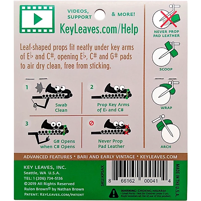 Key Leaves Key Props for Alto, Tenor & Baritone Sax