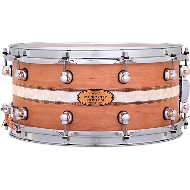 Pearl Music City Custom Solid Shell Snare Cherry with DuoBand Ebony Marine Inlay 14 x 6.5 in.