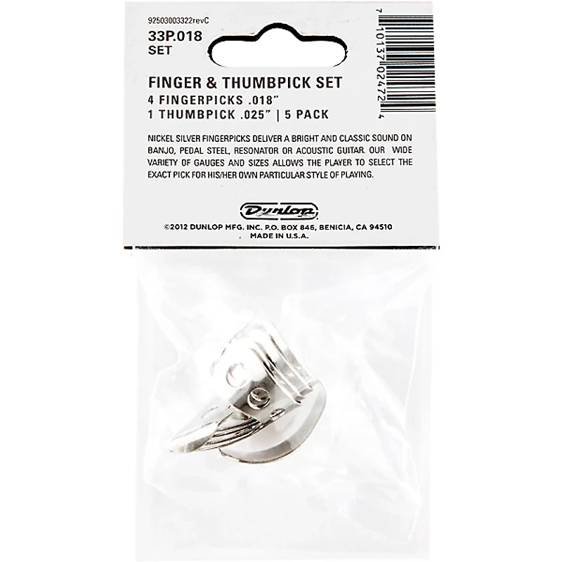 Dunlop 33P .018 Finger/Thumb Pick Silver 5-Pack
