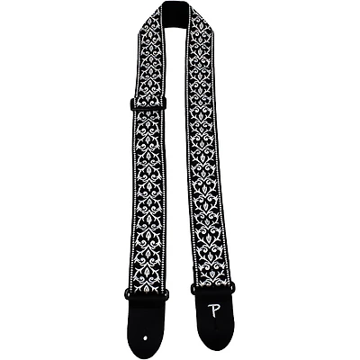Perri's 2" Wide Black & White Tribal Design Jacquard Sewn on Nylon Webbing Backing & Leather Ends