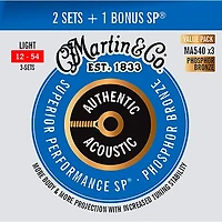 Martin Authentic Acoustic SP Guitar Strings, Light (MA540) Value 3-Pack (12-54) Light (12-54)