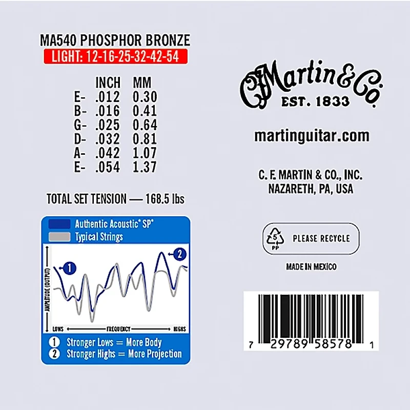 Martin Authentic Acoustic SP Guitar Strings, Light (MA540) Value 3-Pack (12-54) Light (12-54)