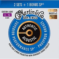 Martin Authentic Acoustic SP Guitar Strings, Custom Light (MA535) Value 3-Pack (11-52) Custom Light (11-52)