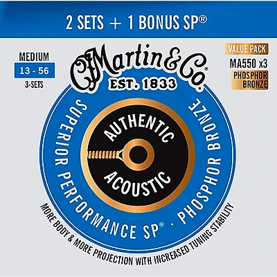Martin Authentic Acoustic SP Guitar Strings, Medium (MA550) Value 3-Pack (13-56) Medium (13-56)