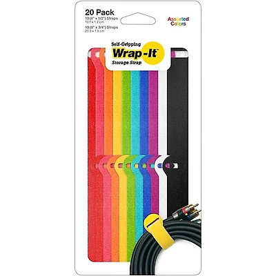 Wrap-It Storage Self-Gripping Cable Ties, Multi-Color 20-Pack