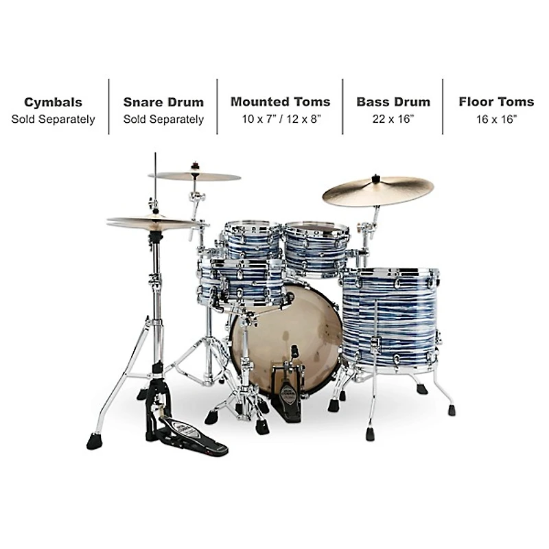TAMA Starclassic Maple 4-Piece Shell Pack With Chrome Hardware and 22" Bass Drum Blue & White Oyster