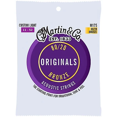 Martin M175 Original 80/20 Custom Light Acoustic Guitar Strings Custom Light (11-52)