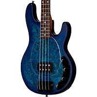 Sterling by Music Man StingRay Ray34 Burl Top Rosewood Fingerboard Electric Bass Neptune Blue Satin