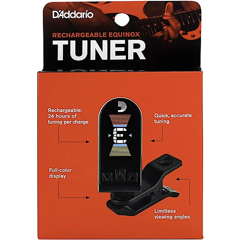 D'Addario Equinox USB Rechargeable Headstock Tuner Black