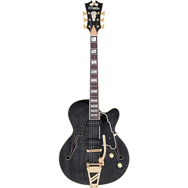 D'Angelico Excel Series 59 Hollowbody Electric Guitar with USA Seymour Duncan P-90's and Shield Tremolo Black Dog