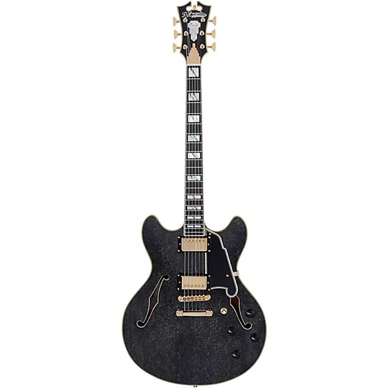 D'Angelico Excel Series DC Semi-Hollow Electric Guitar With USA Seymour Duncan Humbuckers and Stopbar Tailpiece Black Dog