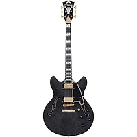 D'Angelico Excel Series DC Semi-Hollow Electric Guitar With USA Seymour Duncan Humbuckers and Stopbar Tailpiece Black Dog