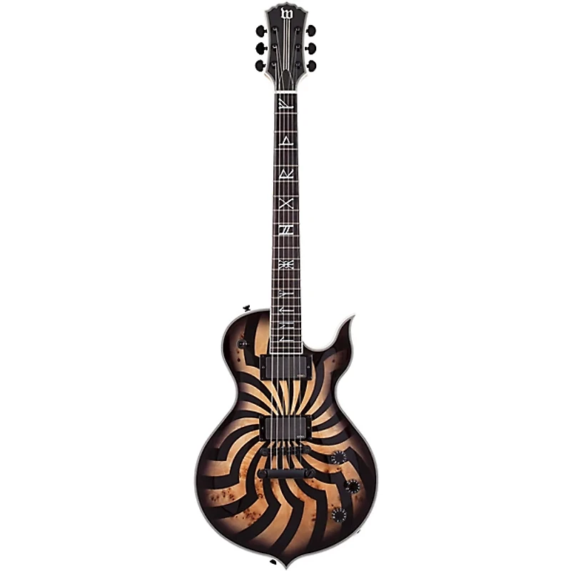 Wylde Audio Odin Grail 6-String Electric Guitar Orange With Black Buzz Saw Graphic Charcoal Burst