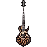 Wylde Audio Odin Grail 6-String Electric Guitar Orange With Black Buzz Saw Graphic Charcoal Burst