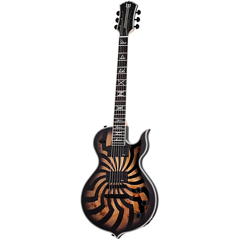 Wylde Audio Odin Grail 6-String Electric Guitar Orange With Black Buzz Saw Graphic Charcoal Burst