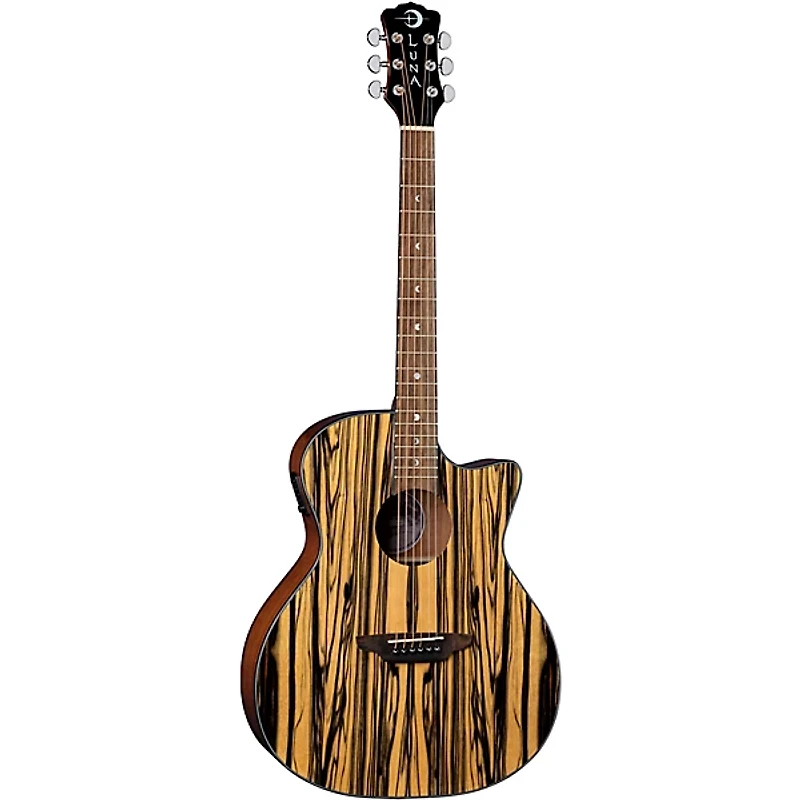 Luna Gypsy Acoustic-Electric Guitar Black/White Ebony