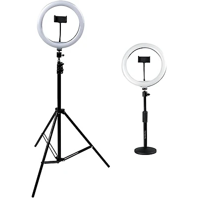 Gator Set of Two Height-Adjustable Stands With Pivoting LED Ring Lights and Universal Phone Holders