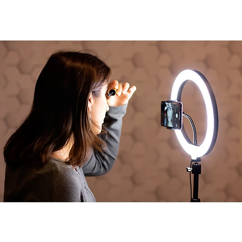 Gator Set of Two Height-Adjustable Stands With Pivoting LED Ring Lights and Universal Phone Holders