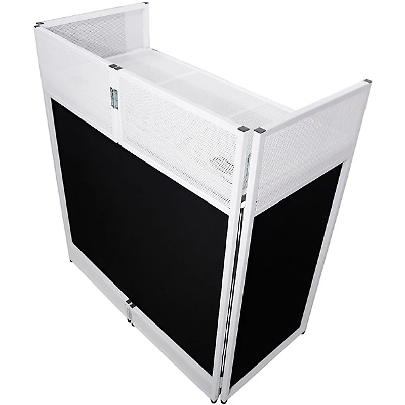 ProX VISTA DJ Booth Facade Table Station with White/Black Scrim kit and Padded Travel Bag White