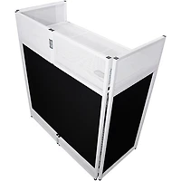 ProX VISTA DJ Booth Facade Table Station with White/Black Scrim kit and Padded Travel Bag White
