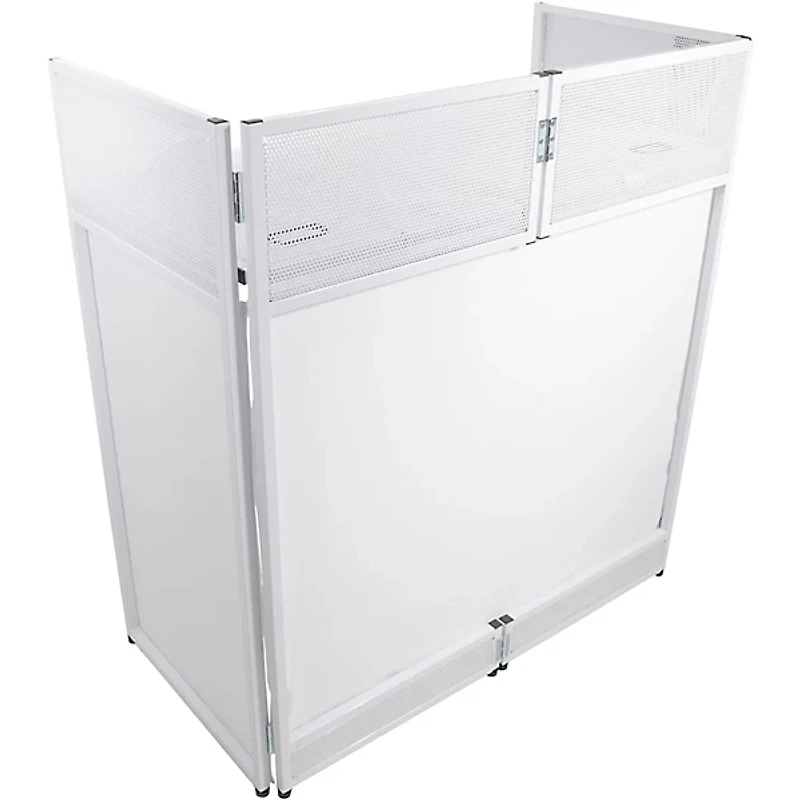 ProX VISTA DJ Booth Facade Table Station with White/Black Scrim kit and Padded Travel Bag White