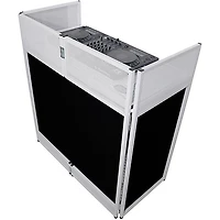 ProX VISTA DJ Booth Facade Table Station with White/Black Scrim kit and Padded Travel Bag White