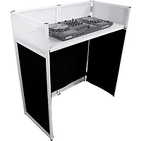 ProX VISTA DJ Booth Facade Table Station with White/Black Scrim kit and Padded Travel Bag White