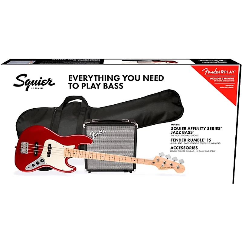 Squier Affinity Jazz Bass Limited-Edition Pack With Fender Rumble 15W Bass Combo Amp -