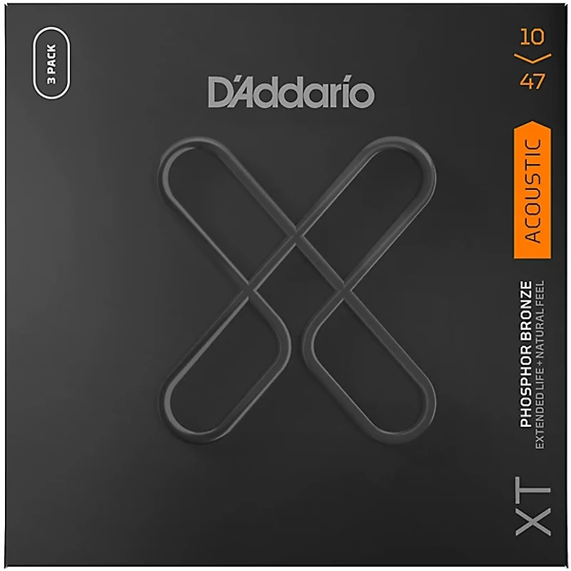 D'Addario XT Phosphor Bronze Acoustic Guitar Strings, Extra Light, 10-47, 3-Pack