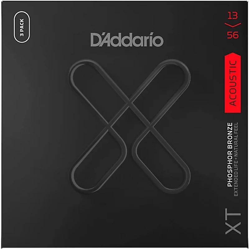 D'Addario XT Phosphor Bronze Acoustic Guitar Strings, Medium, 13-56, 3-Pack