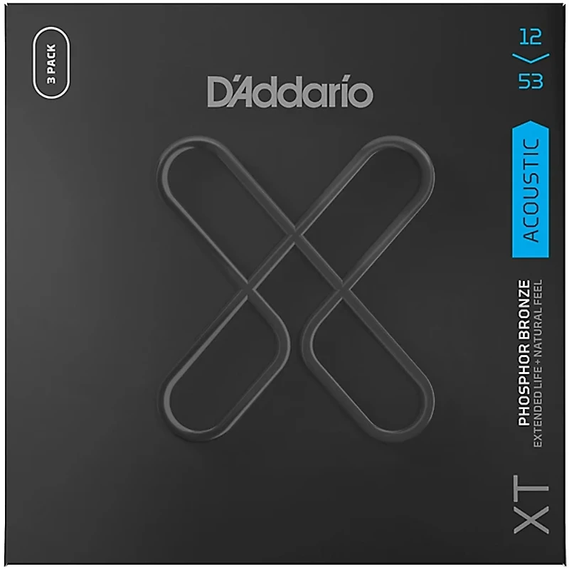 D'Addario XT Phosphor Bronze Acoustic Guitar Strings, Light, 12-53, 3-Pack