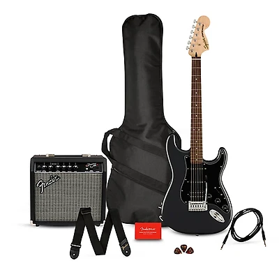 Squier Affinity Series Stratocaster HSS Electric Guitar Pack With Fender Frontman 15G Amp Charcoal Frost Metallic