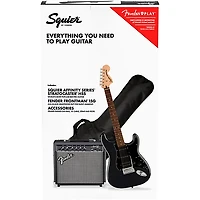 Squier Affinity Series Stratocaster HSS Electric Guitar Pack With Fender Frontman 15G Amp Charcoal Frost Metallic
