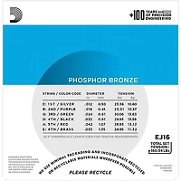 D'Addario EJ16 Phosphor Bronze Light Acoustic Guitar Strings 6 Pack
