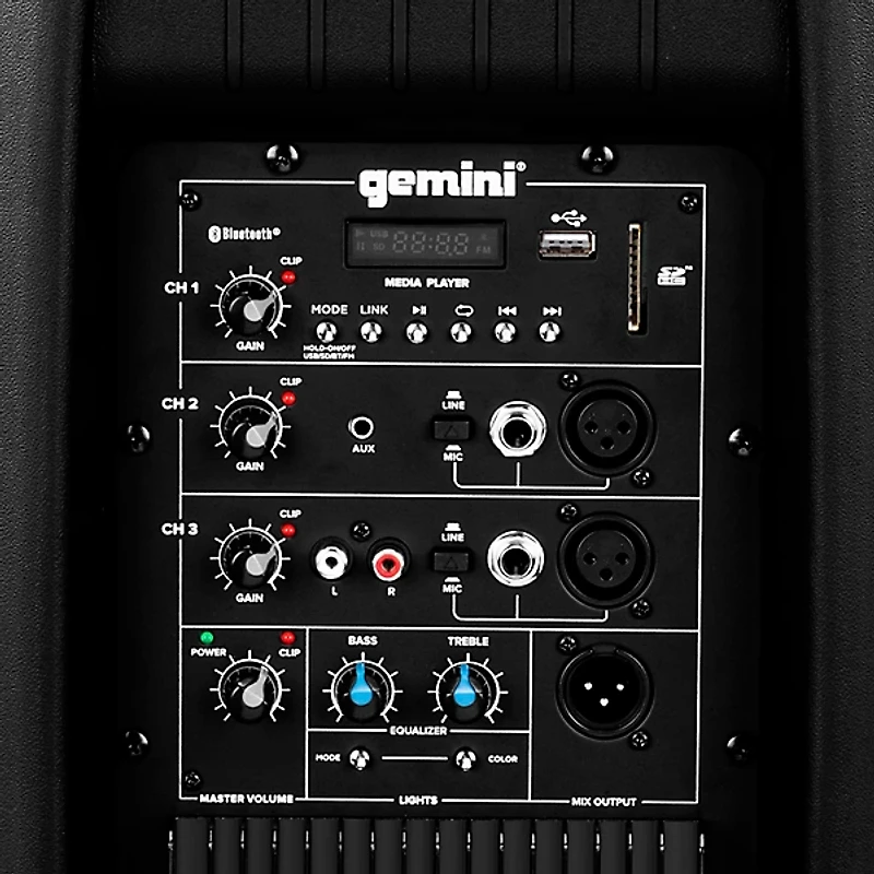 Gemini AS-2115BT-LT 15" 2,000W Powered Loudspeaker With Bluetooth and LED Lights