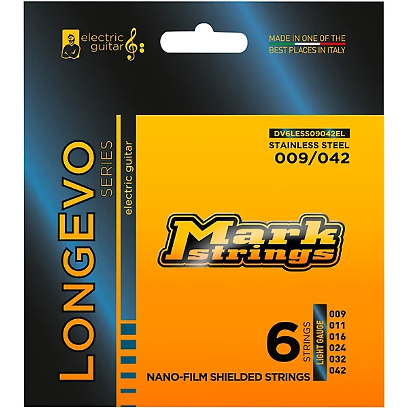 Markbass Longevo Series Nanofilm Shielded Stainless Steel Electric Guitar Stings (9-42)