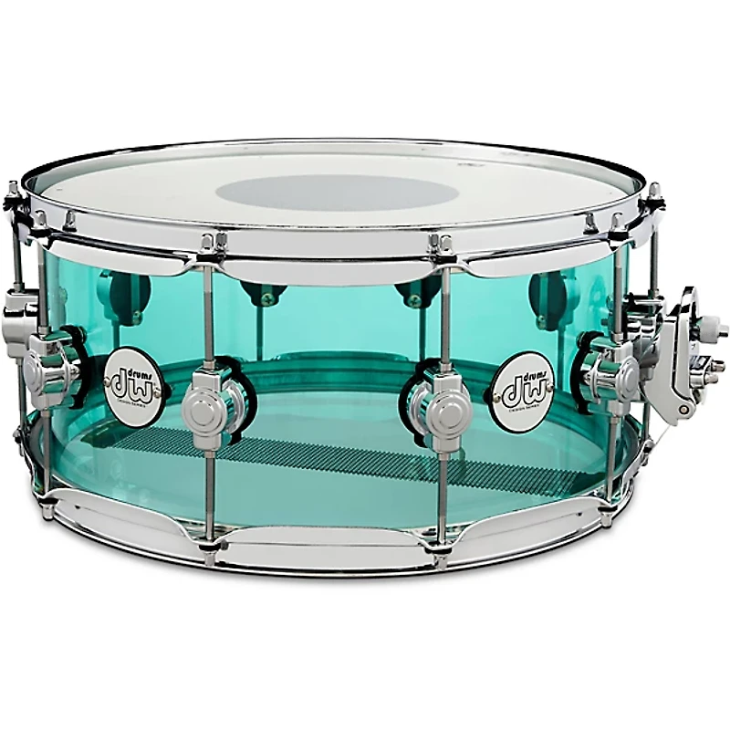 DW Design Series Sea Glass Acrylic Snare Drum, Chrome Hardware With Protection Racket Case