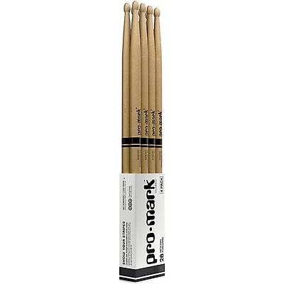 Promark Classic Forward Hickory Oval Wood Tip Drum Sticks 4-Pack -
