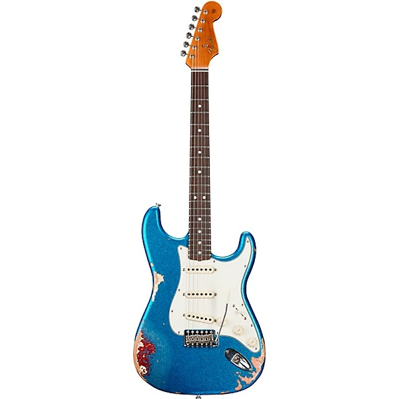 Fender Custom Shop Limited-Edition Texas Stratocaster Heavy Relic Electric Guitar Blue Flake/Candy Apple Red/Aged Olympic White