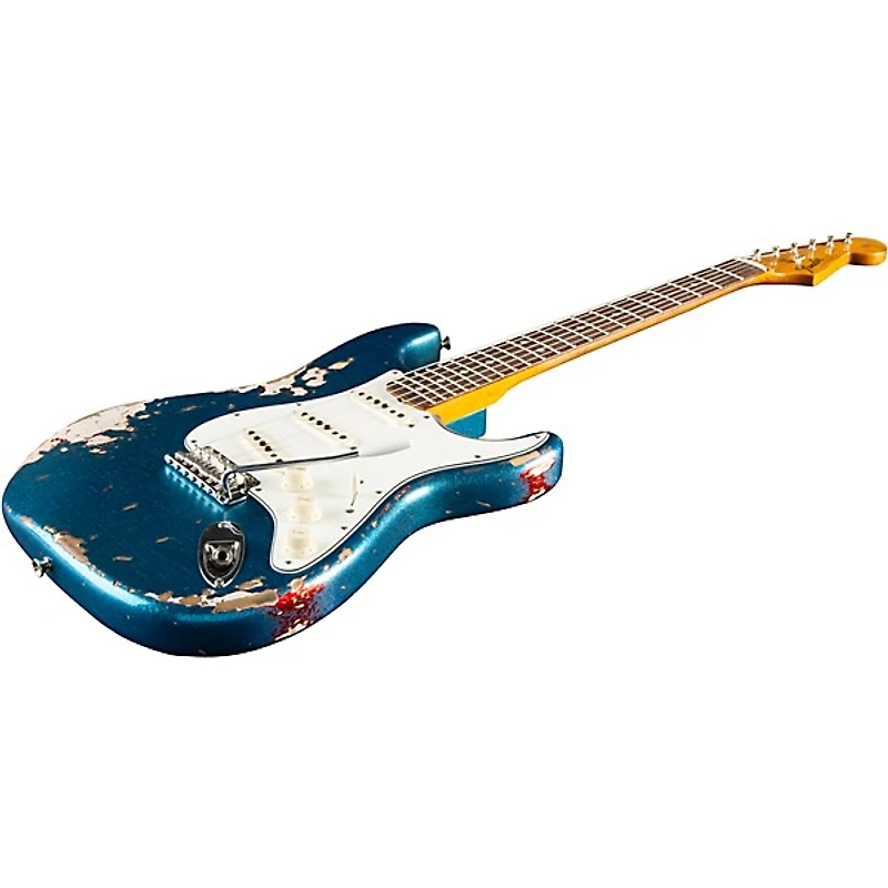 Fender Custom Shop Limited-Edition Texas Stratocaster Heavy Relic Electric Guitar Blue Flake/Candy Apple Red/Aged Olympic White