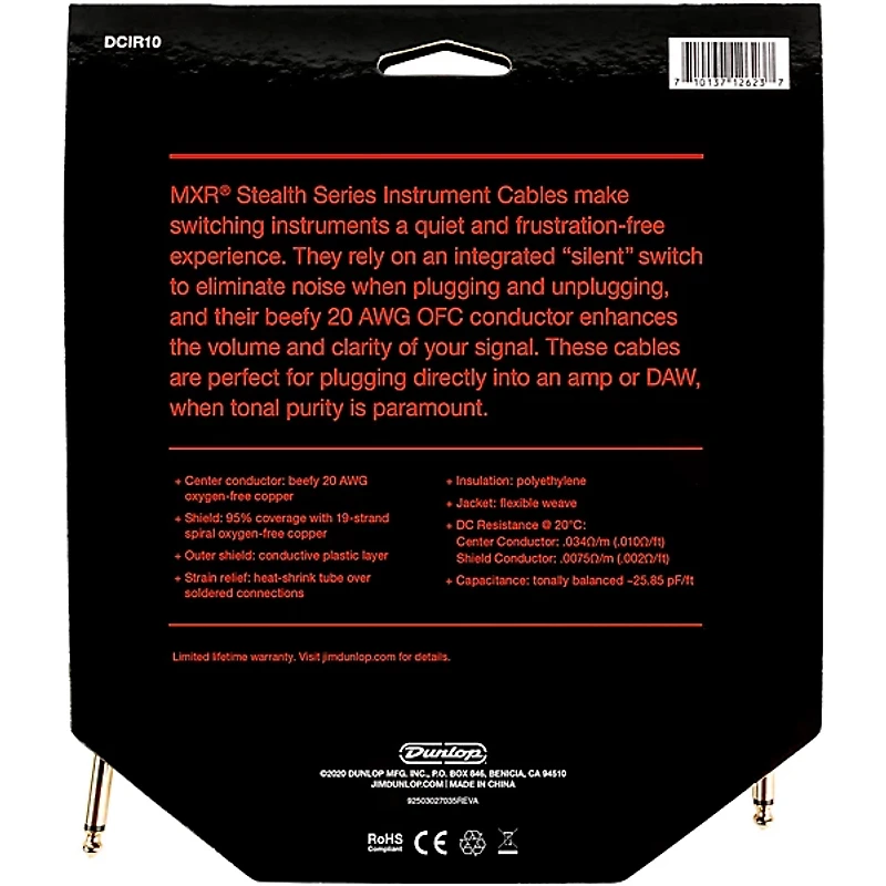 MXR Stealth Series Straight to Straight Instrument Cable