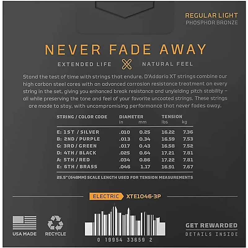 D'Addario XT Nickel Plated Steel Electric Guitar Strings, 10-46, Light 3-Pack