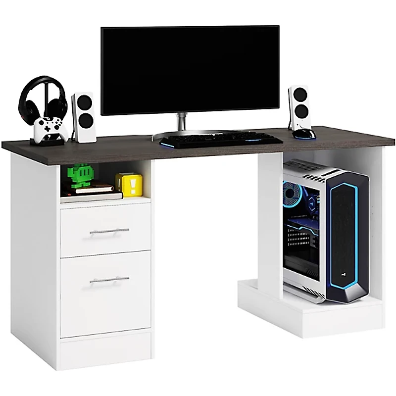 SAUDER Workstation Desk for Gaming and Content Creation with Charcoal Ash Accent Top White