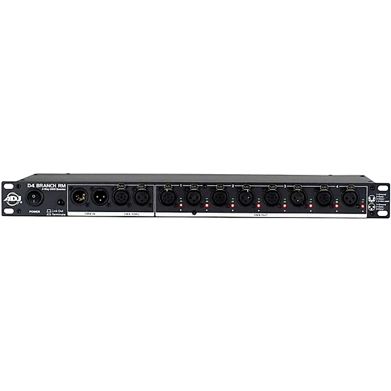 American DJ D4 Branch RM Single Rack Space, 4-way Distributor/Booster with 3-pin and 5-pin XLR Input and Output Jacks