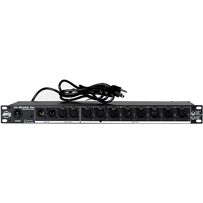 American DJ D4 Branch RM Single Rack Space, 4-way Distributor/Booster with 3-pin and 5-pin XLR Input and Output Jacks
