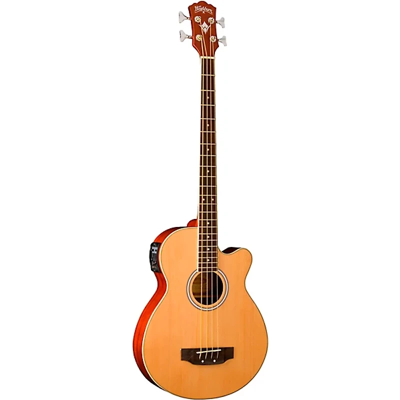 Washburn AB5 Cutaway Acoustic Electric Bass Guitar Natural