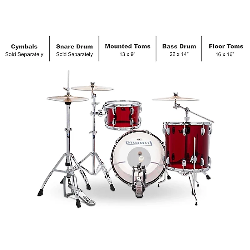 Ludwig Vistalite 50th Anniversary Fab 3-Piece Shell Pack With 22" Bass Drum Red