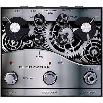 J.Rockett Audio Designs Clockwork Echo Delay Effects Pedal Silver and Black