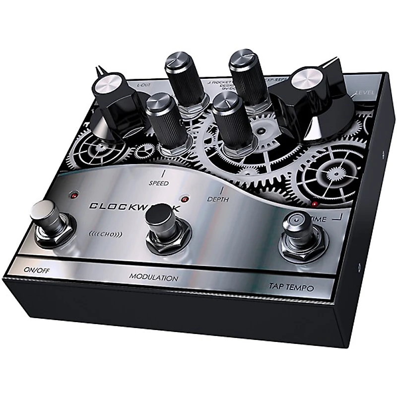 J.Rockett Audio Designs Clockwork Echo Delay Effects Pedal Silver and Black