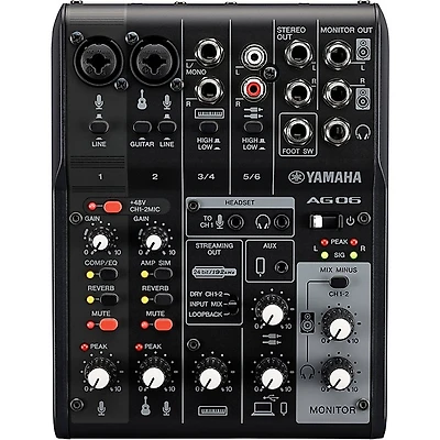 Yamaha AG06MK2 6-Channel Mixer/USB Interface for IOS/Mac/PC, Black